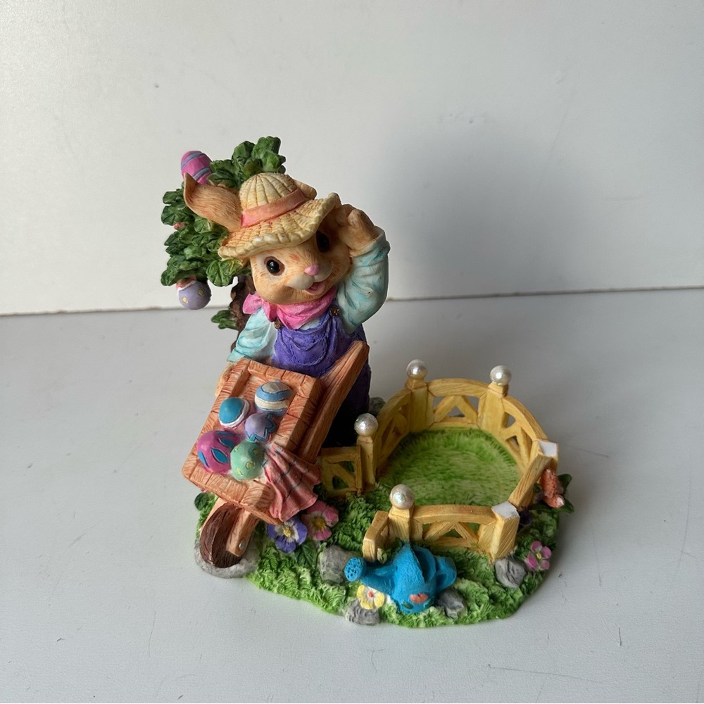 Easter Bunny Rabbit Votive Tealight Candle Holder Figurine Wheelbarrow Eggs Tree